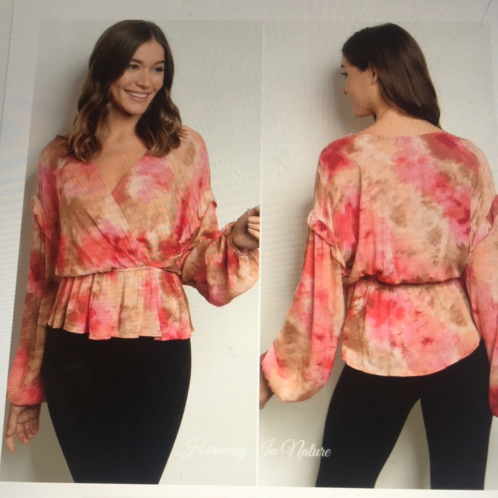 Boutique: Overlap tie dye top in rose - Picture 2 of 4